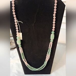 Genuine Jadeite & Rose Quartz multi strand necklace; 30"